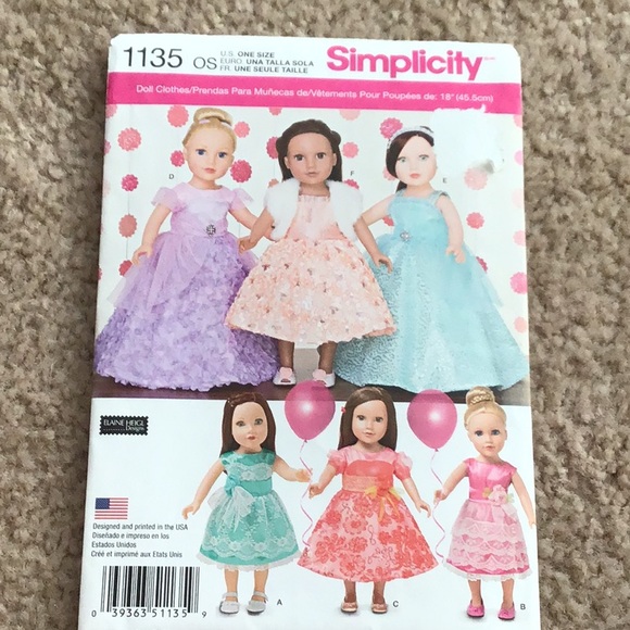 Simplicity Other - Simplicity 18” Doll Clothes Patterns 1135 Party